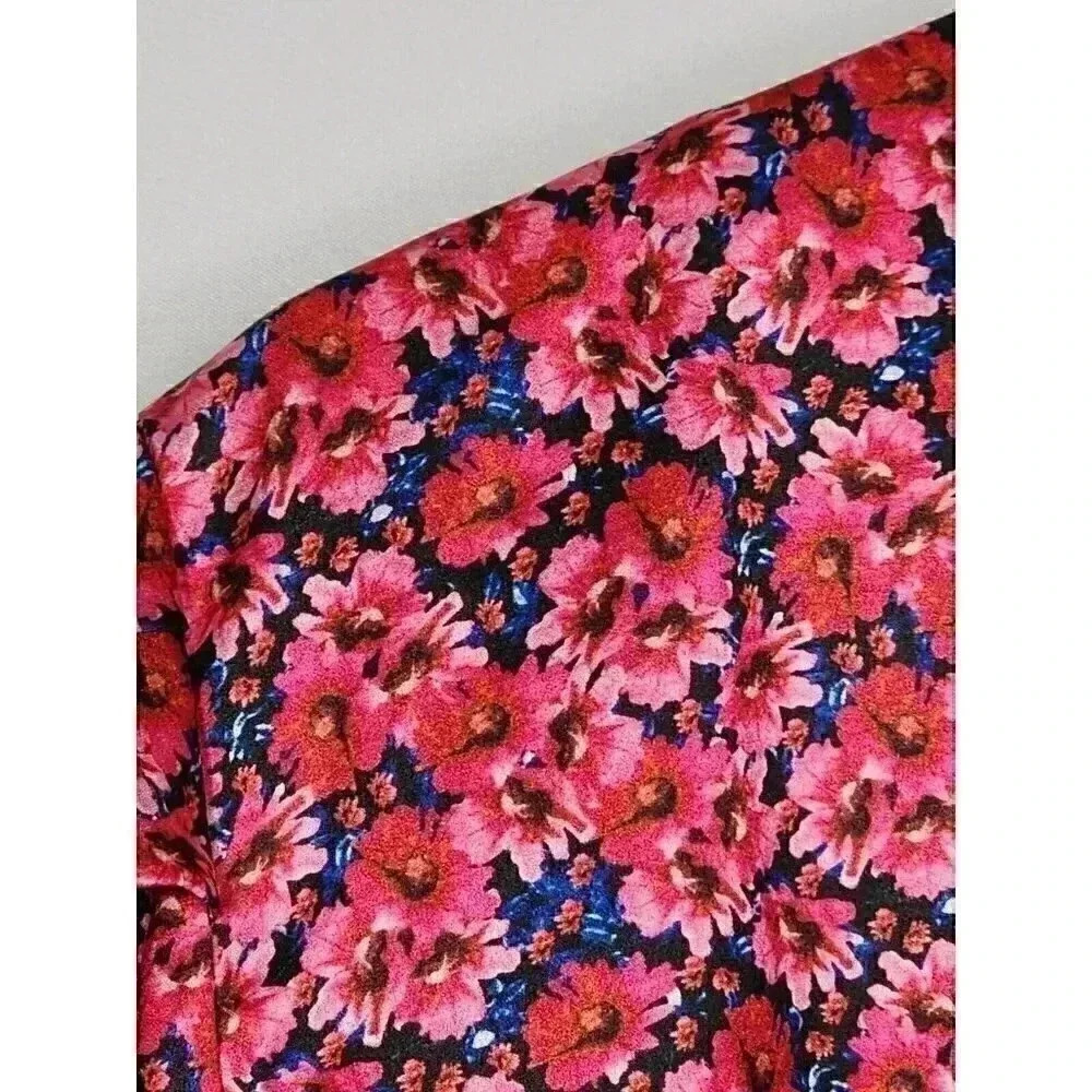 NWT Boohoo Womens Blouse Bodysuit Plus 14 Mini Floral V Neck Satin Wrap Pink - Picture 4 of 8